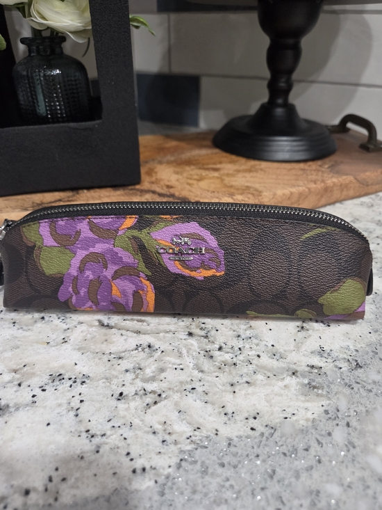 Coach Handbags - Coach Floral Print Zip Cosmetic Pouch - Purple/Brown